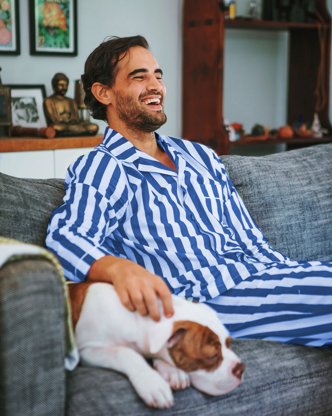 Blau weiß gestreifter Pyjama Herren