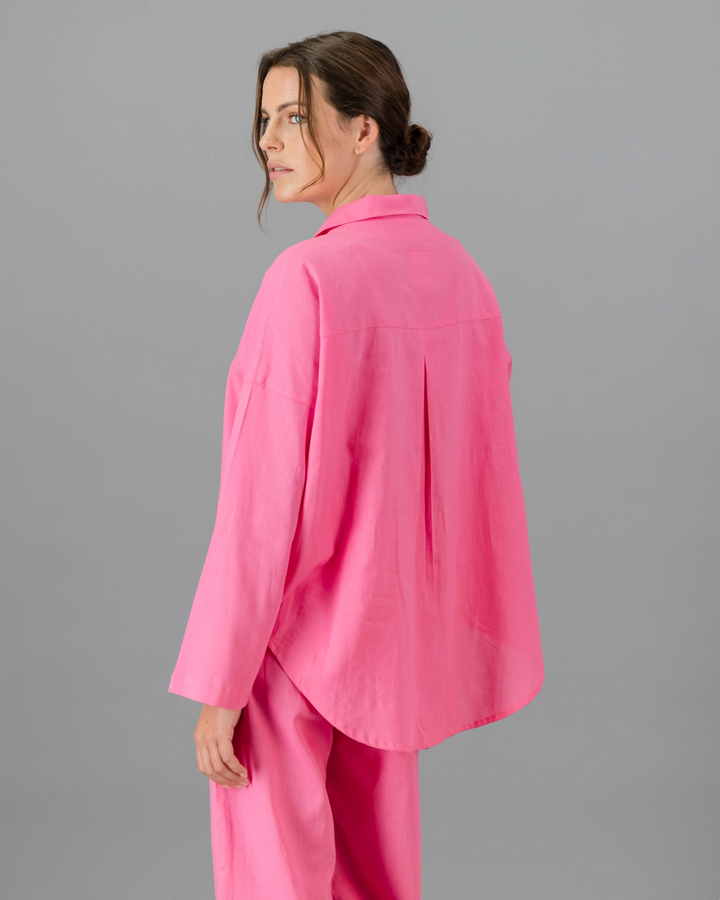 ladies pink linen shirt