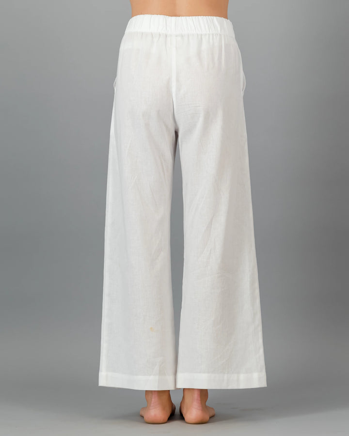 Ladies white linen trousers wide