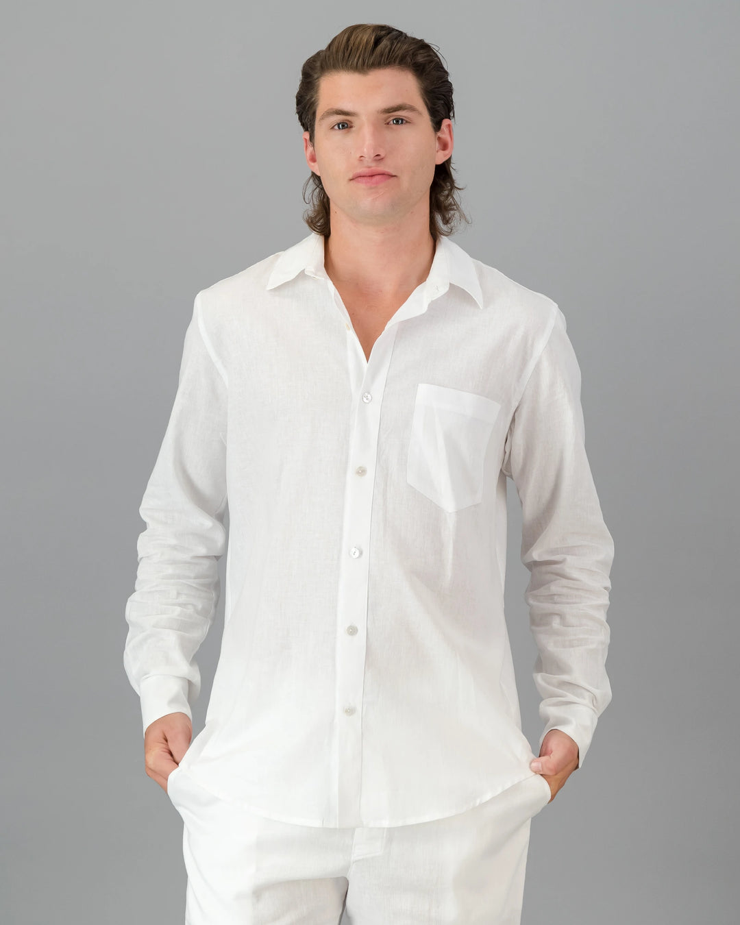 Men s White Linen Shirt Long Sleeve Woodstock Laundry EU