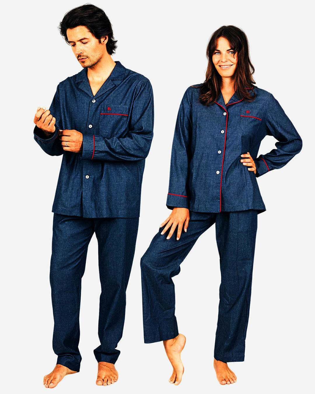 Dark blue matching pyjamas couple