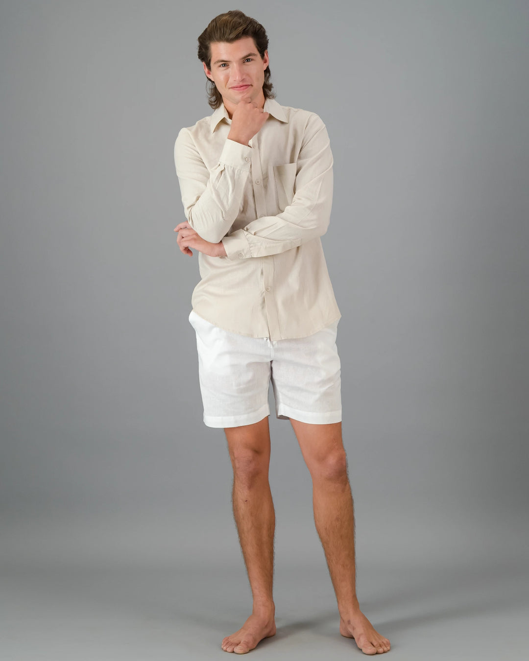 Men's Beige Linen Shirt - Long Sleeve | Woodstock Laundry AD Men's Beige Linen Shirt - Long Sleeve | Woodstock Laundry AD