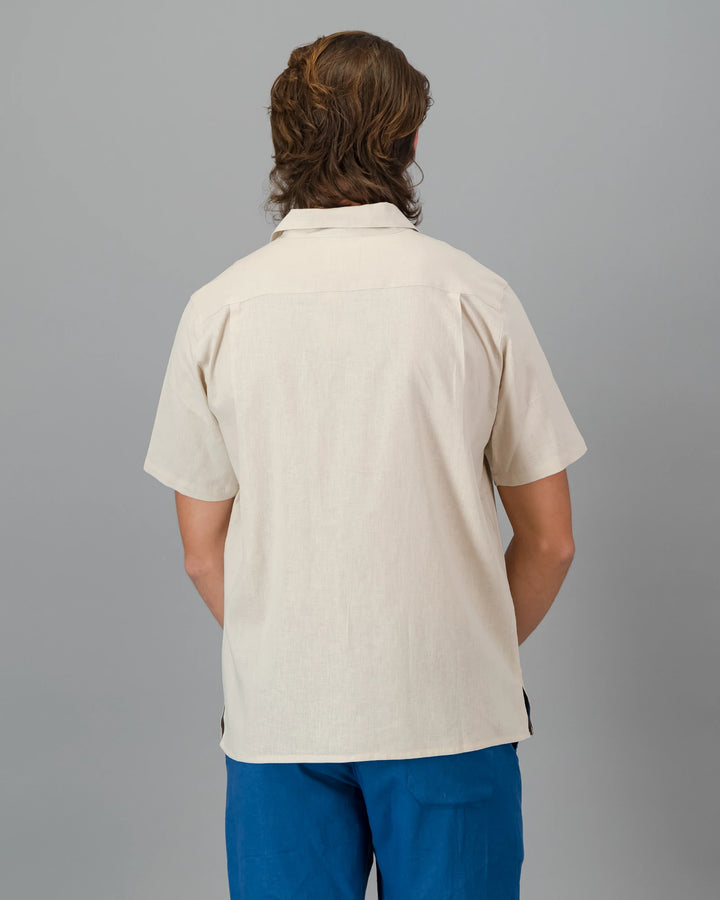 Mens beige linen shirt - short sleeve