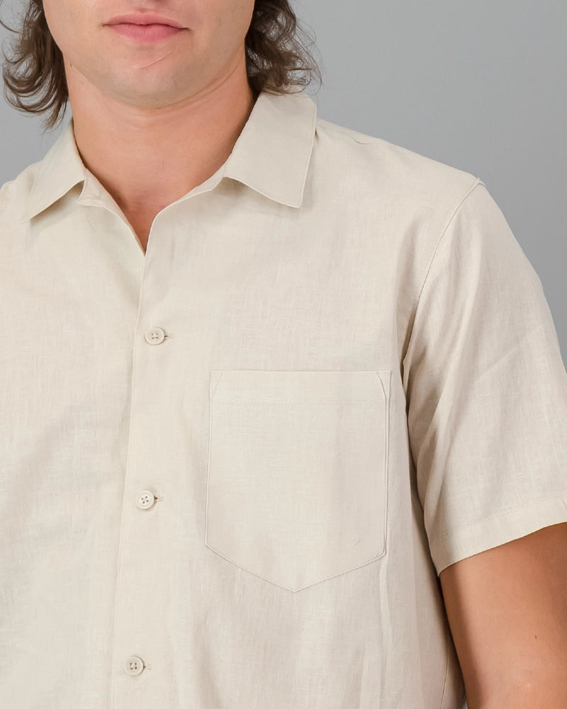 Mens beige linen shirt - short sleeve