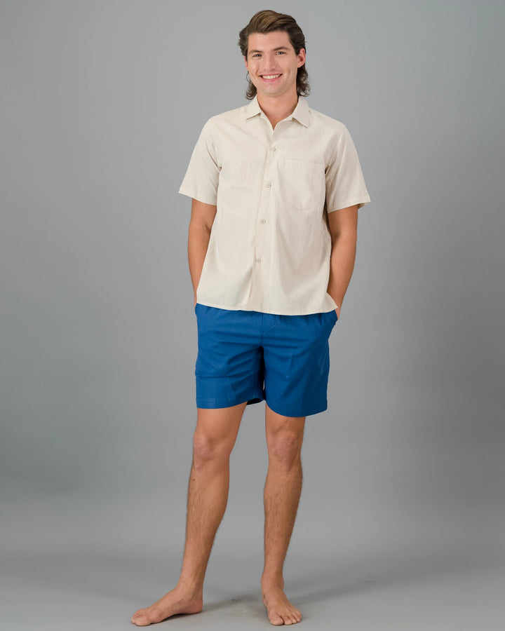 Mens beige linen shirt - short sleeve