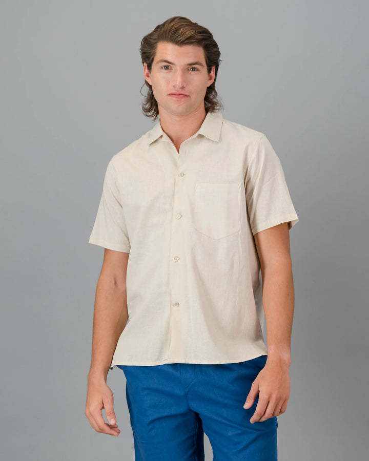 Mens beige linen shirt - short sleeve