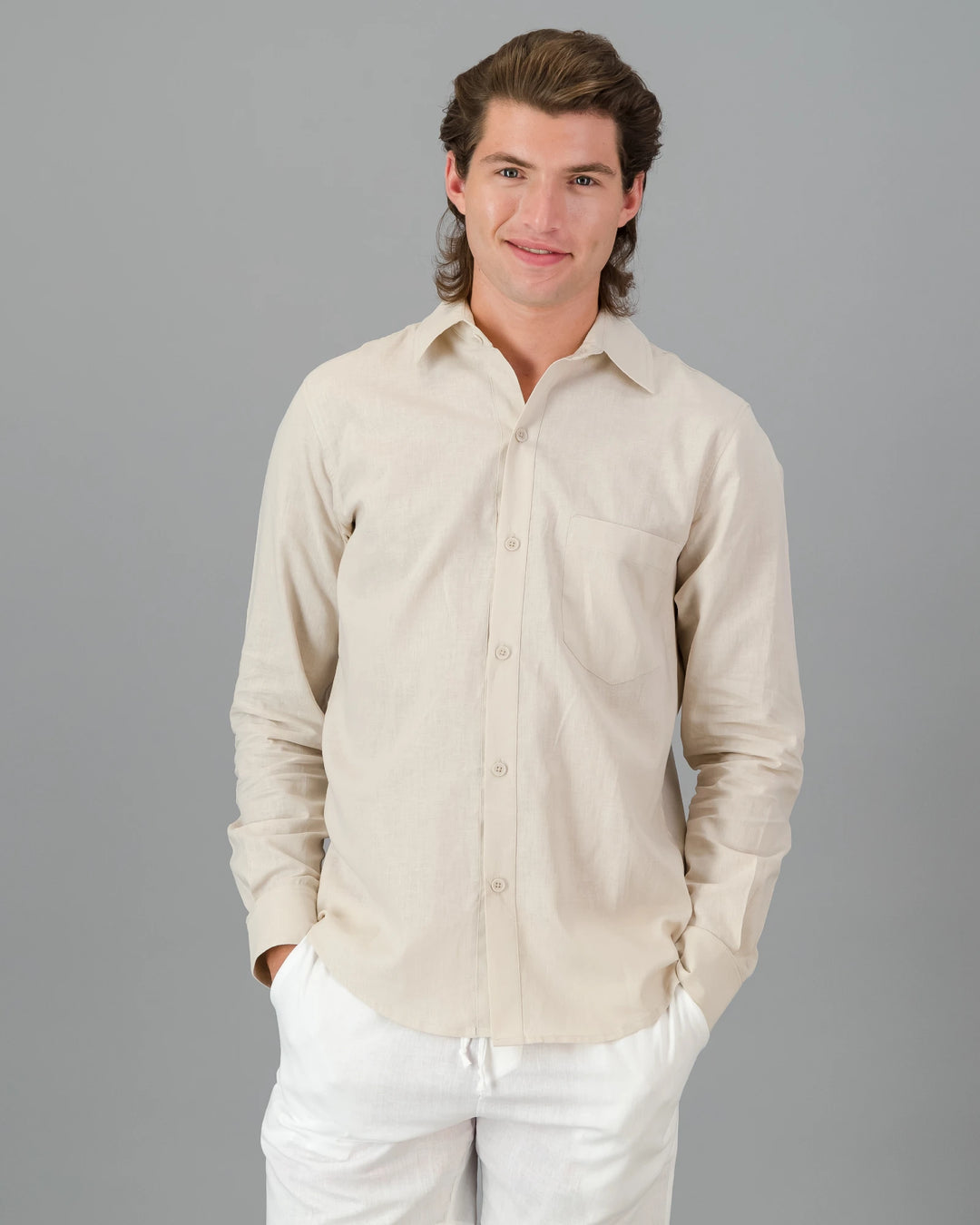 Mens beige linen shirt