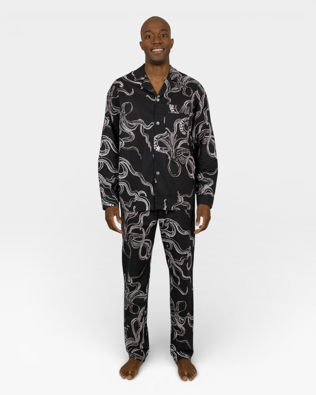 Mens black pyjamas with white octopus