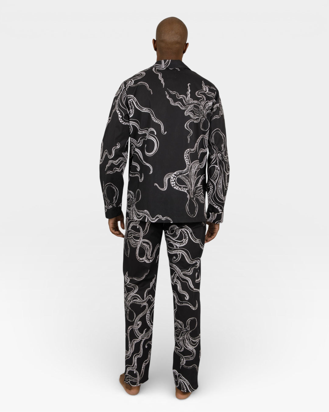 Mens black pyjamas with white octopus