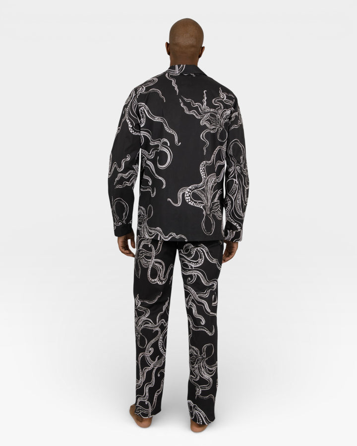 Mens black pyjamas with white octopus