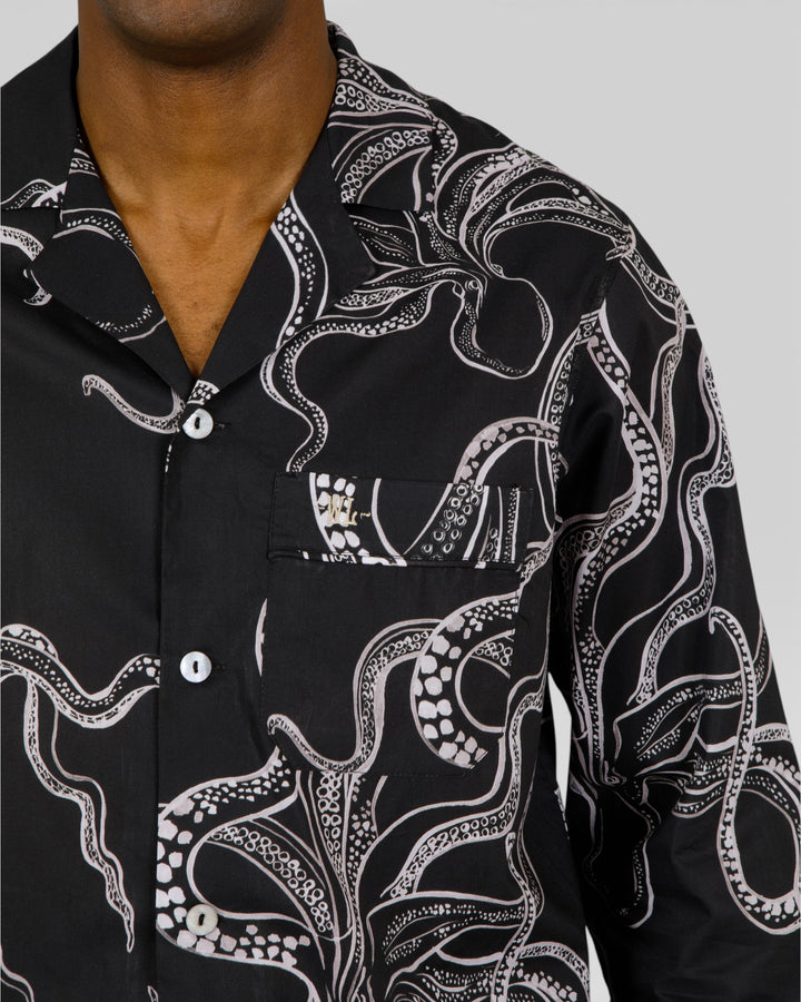 Mens black pyjamas with white octopus