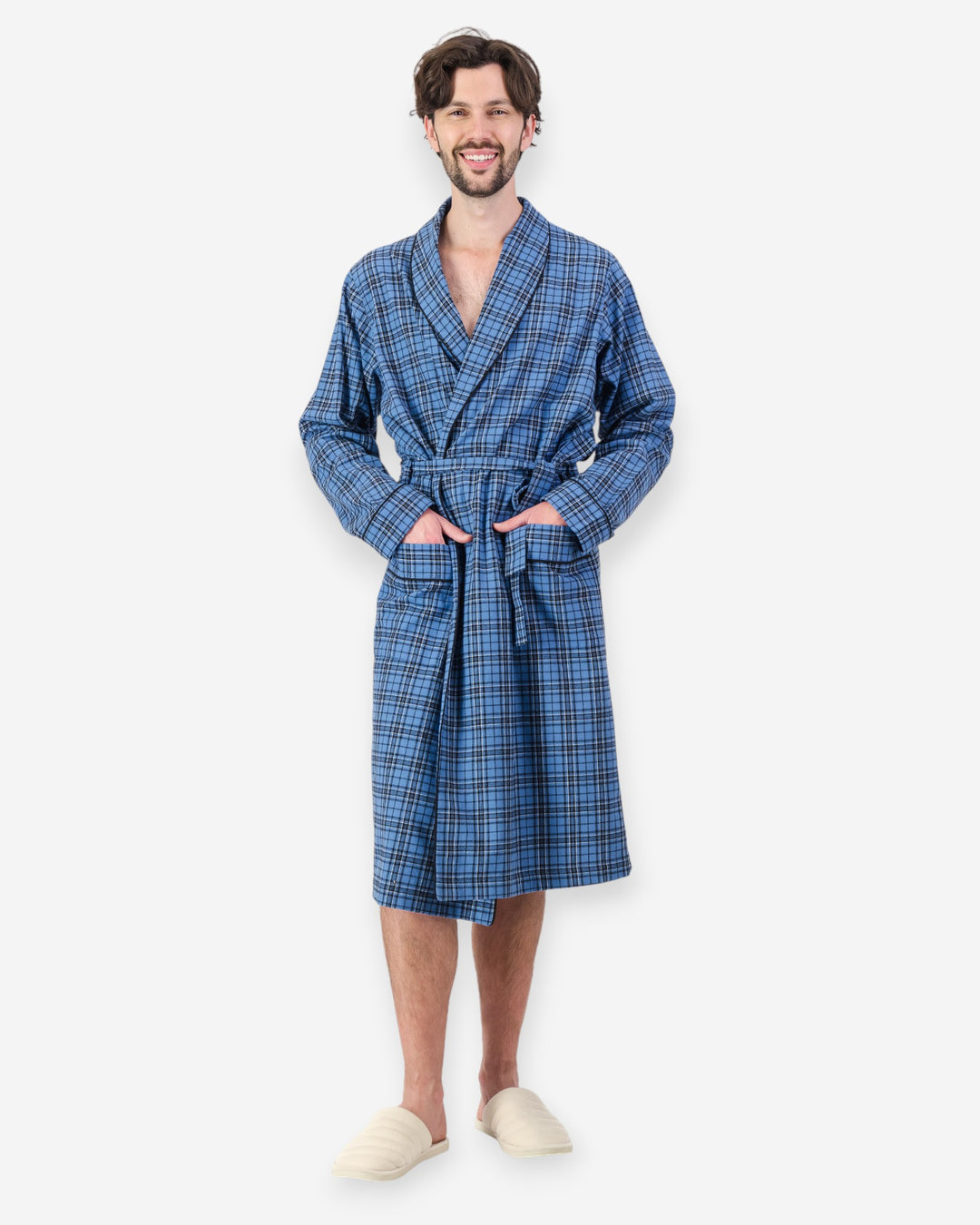 Men's Flannel Dressing Gown - Camden Blue