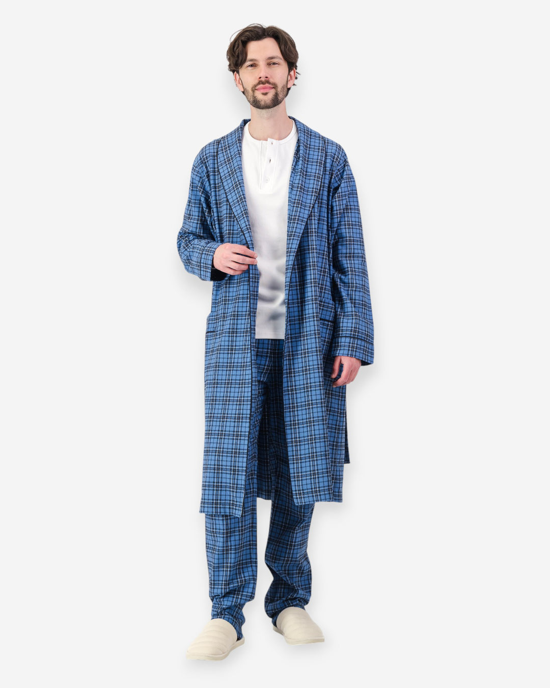 Men's Flannel Dressing Gown - Camden Blue