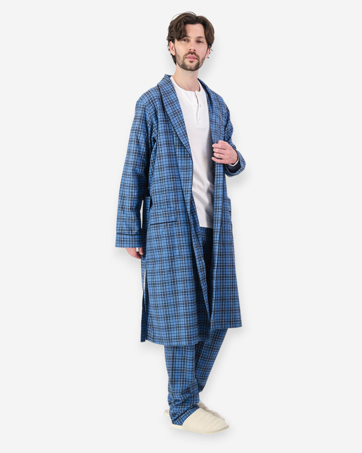 Men's Flannel Dressing Gown - Camden Blue