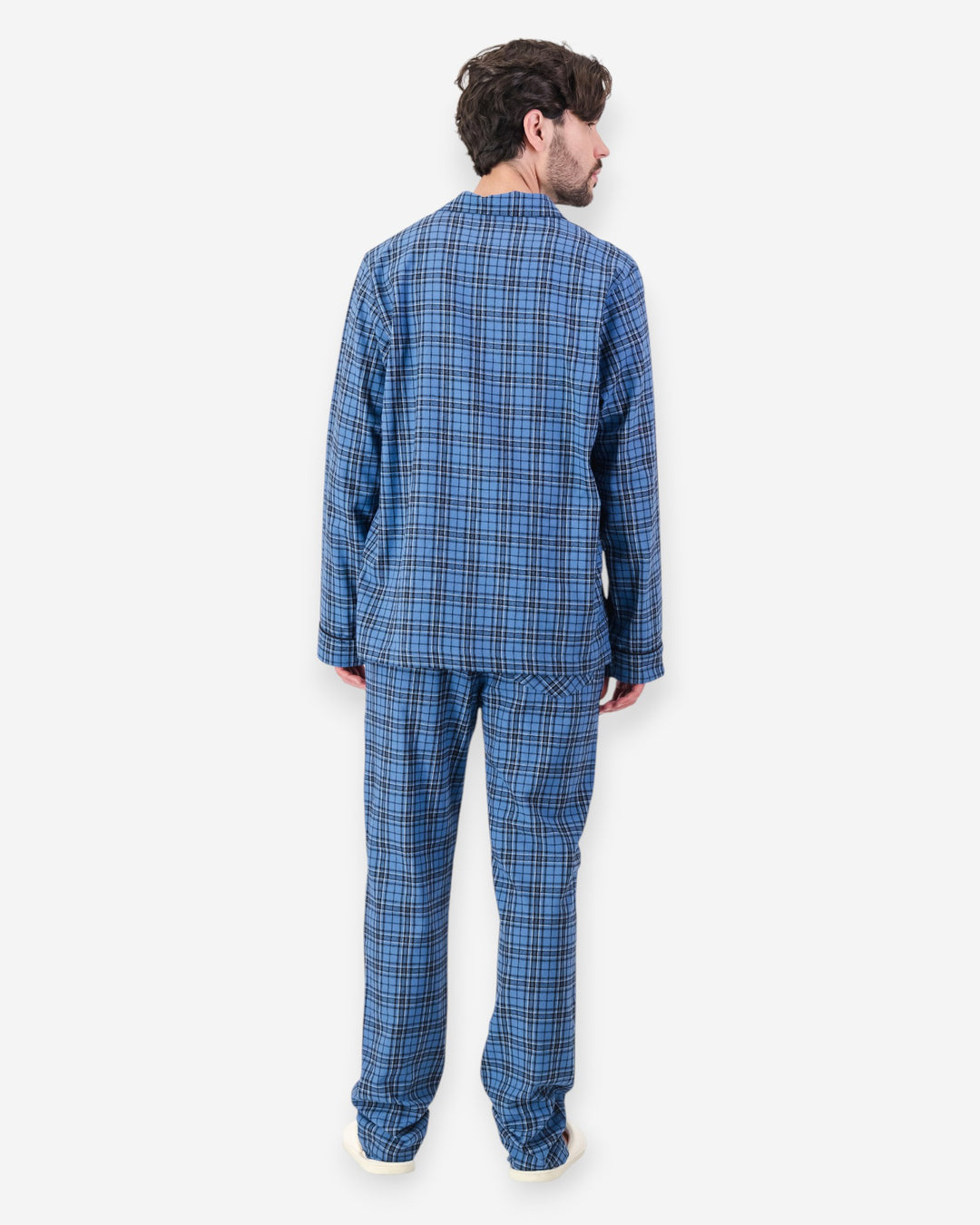 Mens blue checkered pyjamas in flannel - camden blue