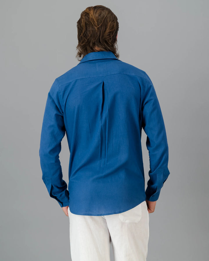 Mens blue linen shirt - long sleeve