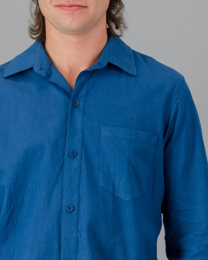 Mens blue linen shirt - long sleeve