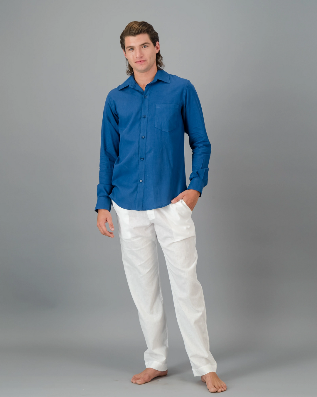 Mens blue linen shirt - long sleeve