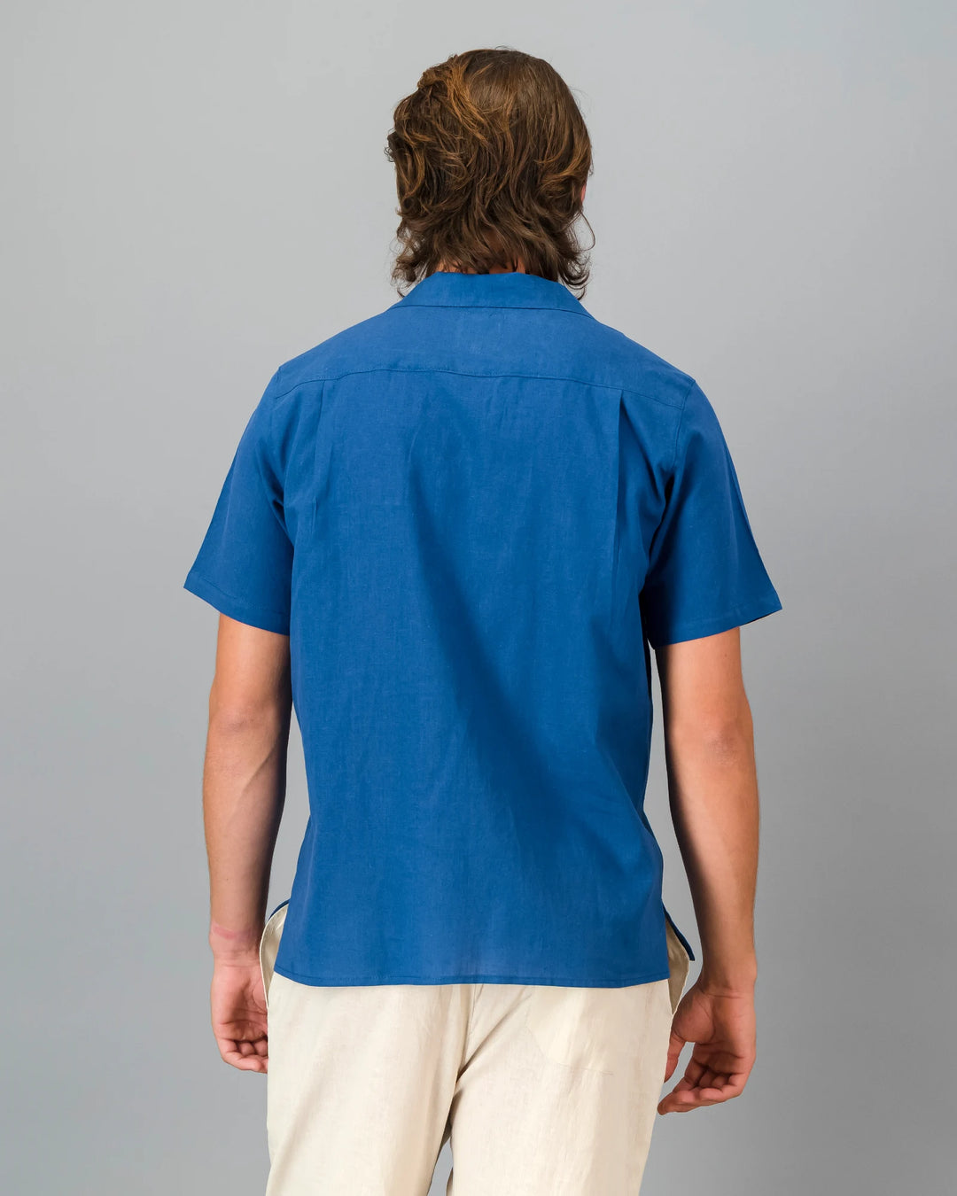 Mens blue linen shirt - short sleeve