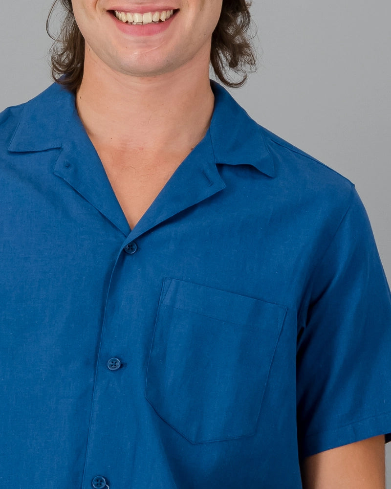 Mens blue linen shirt - short sleeve