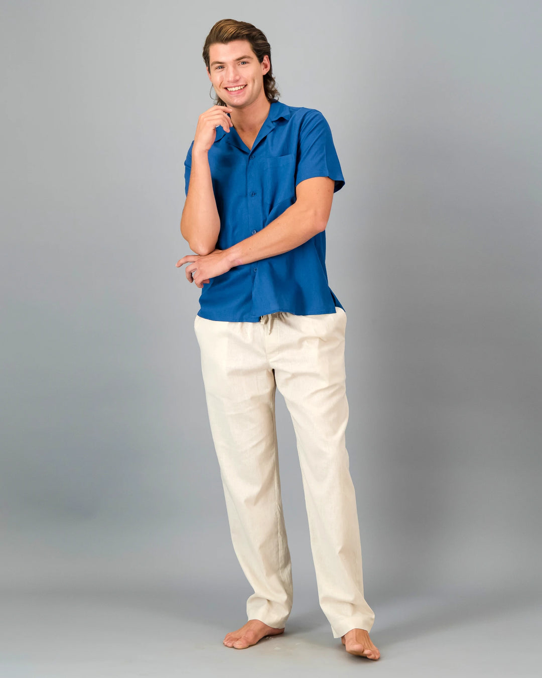 Mens blue linen shirt - short sleeve