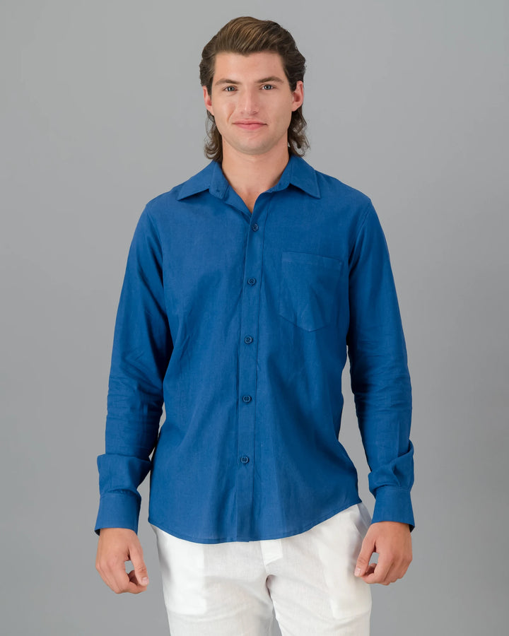 Mens blue linen shirt - long sleeve