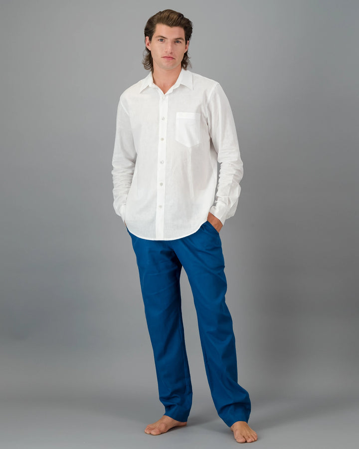 Mens blue linen trousers