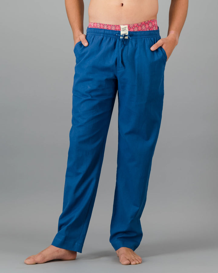 Mens blue linen trousers