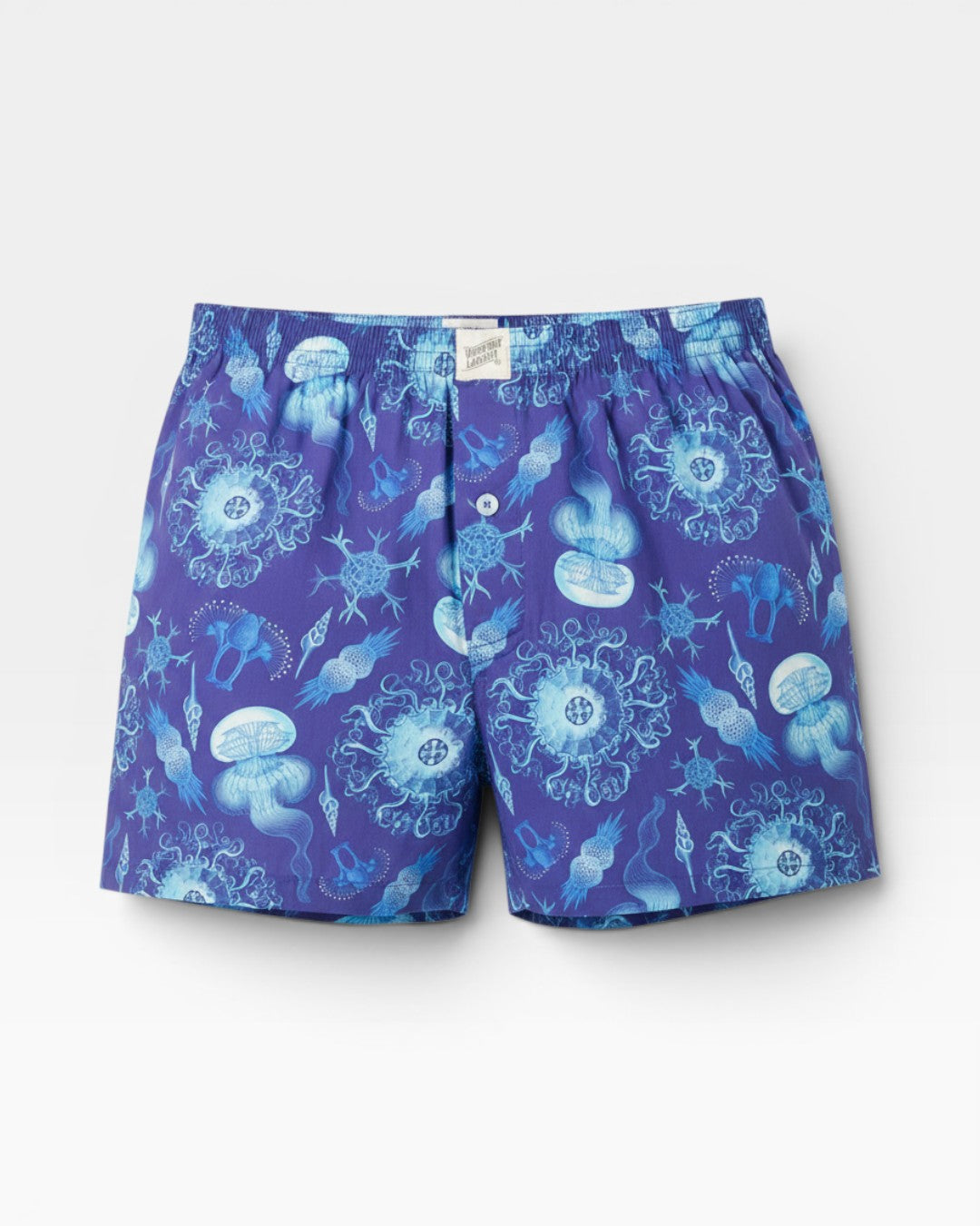 Mens boxer shorts with a blue marine-inspired print
