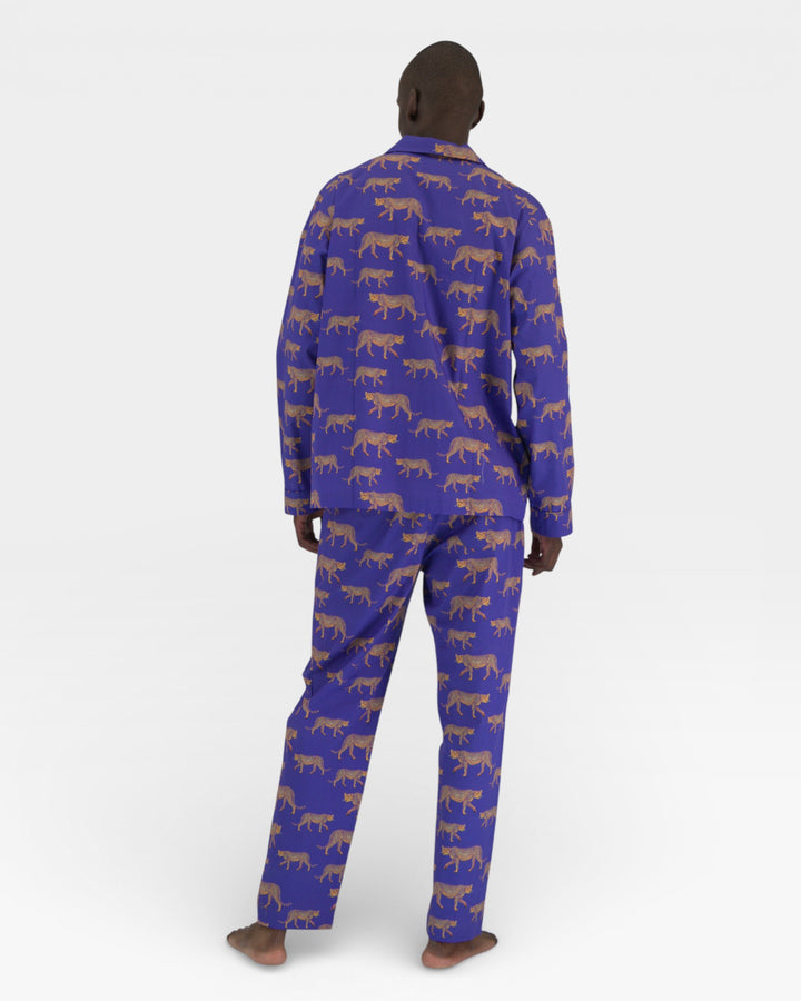 Mens blue pyjamas with yellow cheetahs