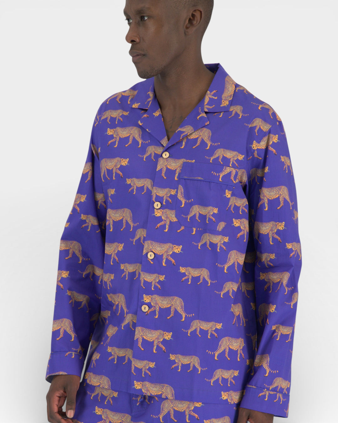 Mens blue pyjamas with yellow cheetahs