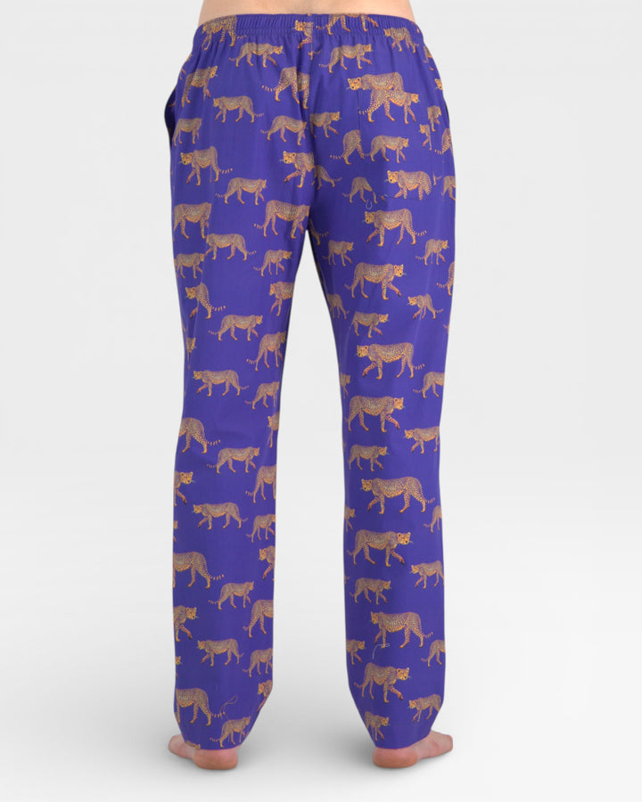 Mens blue pyjamas with yellow cheetahs
