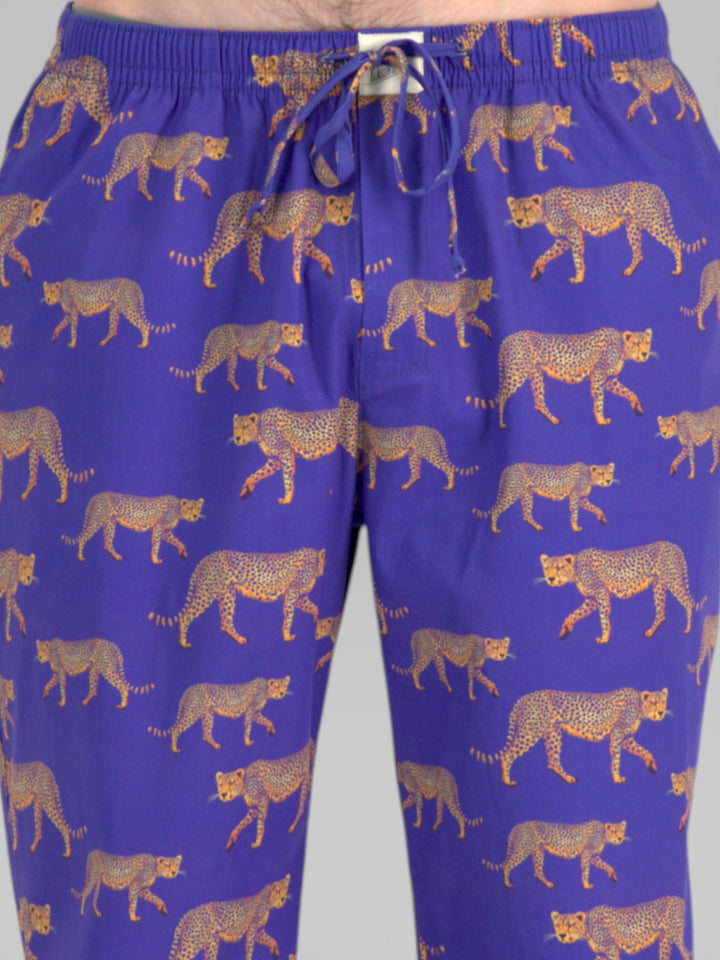 Mens blue pyjamas with yellow cheetahs