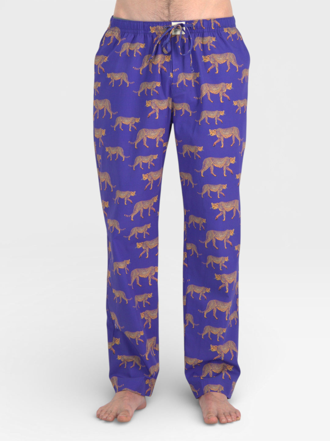 Mens blue pyjamas with yellow cheetahs