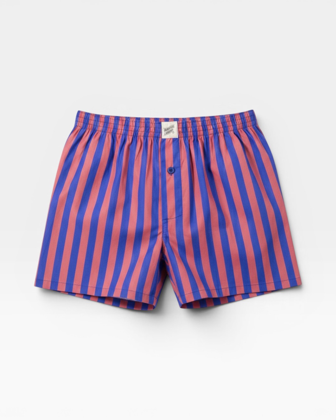 Mens boxer shorts with bold blue and red stripes