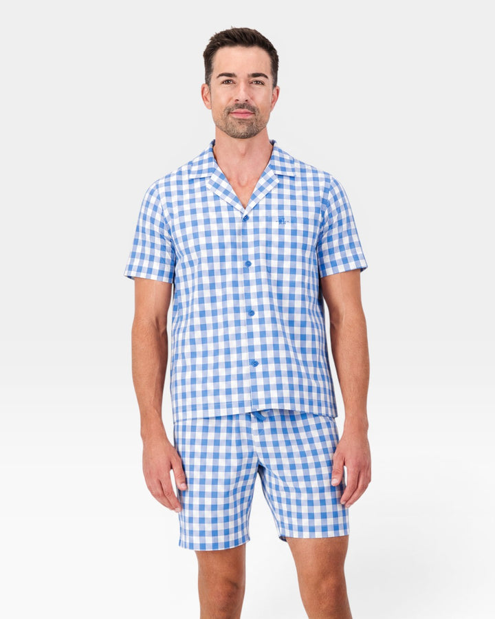 Men's short pyjamas – Blue Gingham