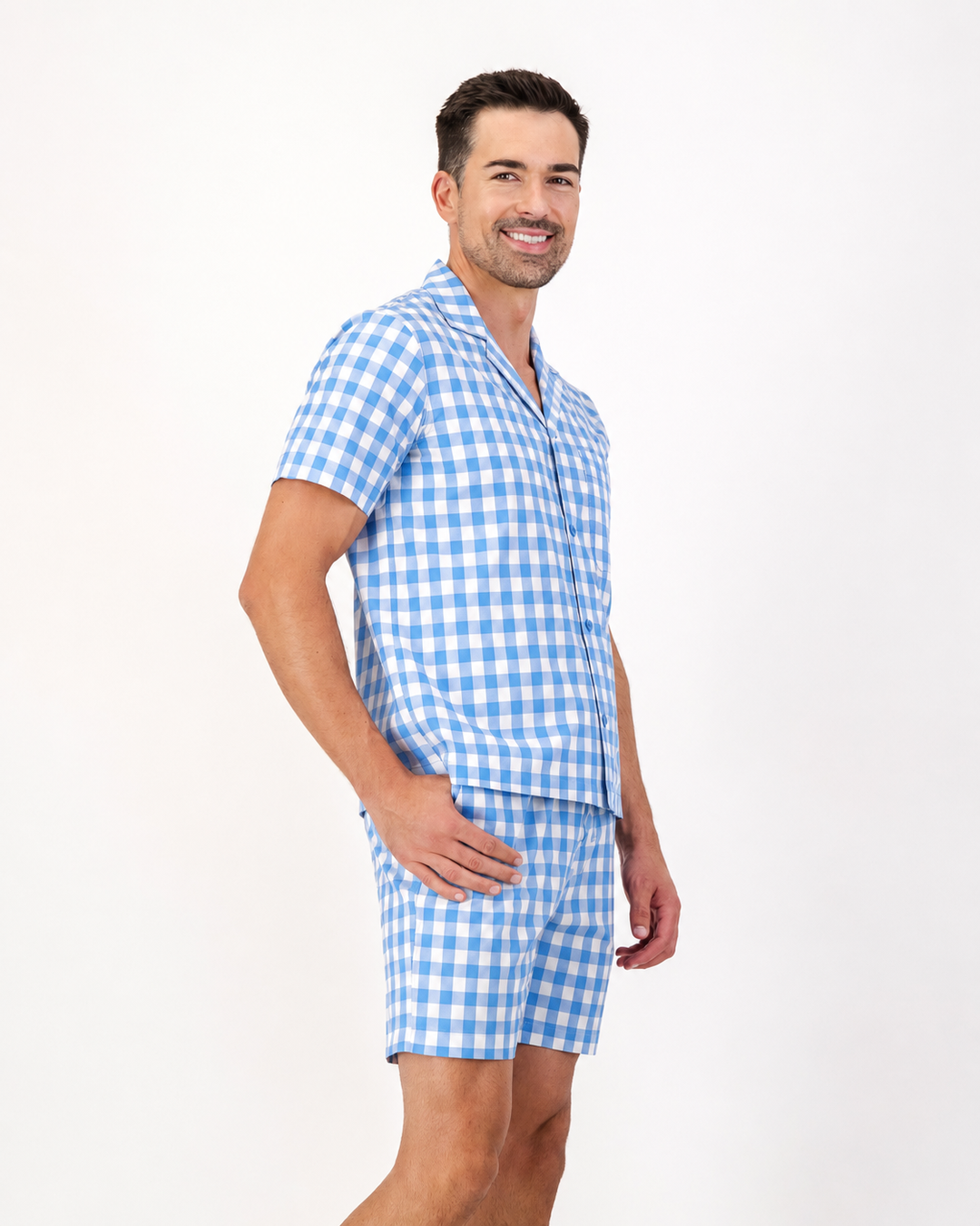 Men's short pyjamas – Blue Gingham