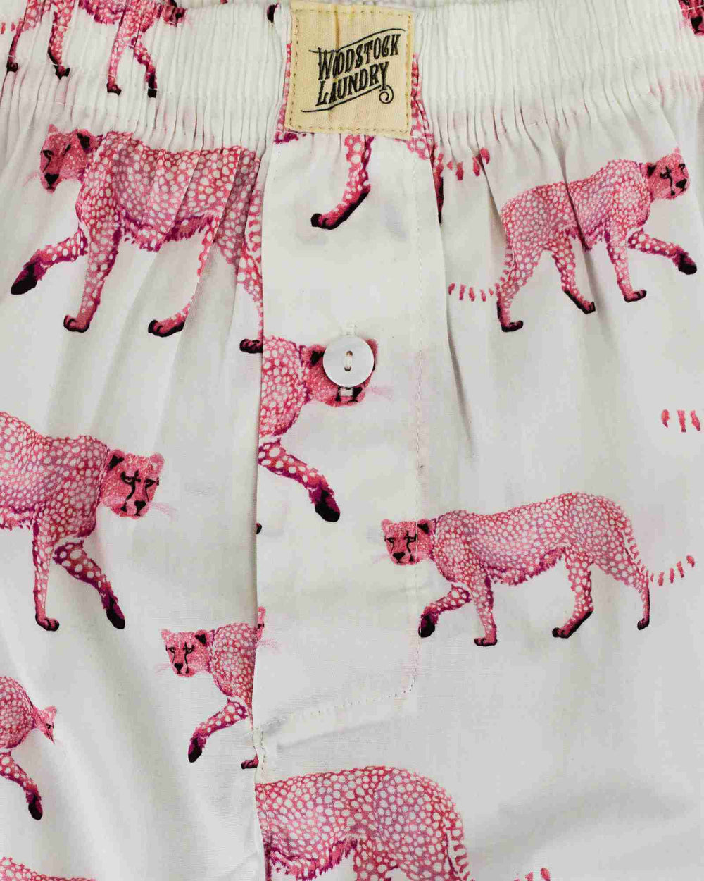 Mens white boxer shorts - pink cheetah