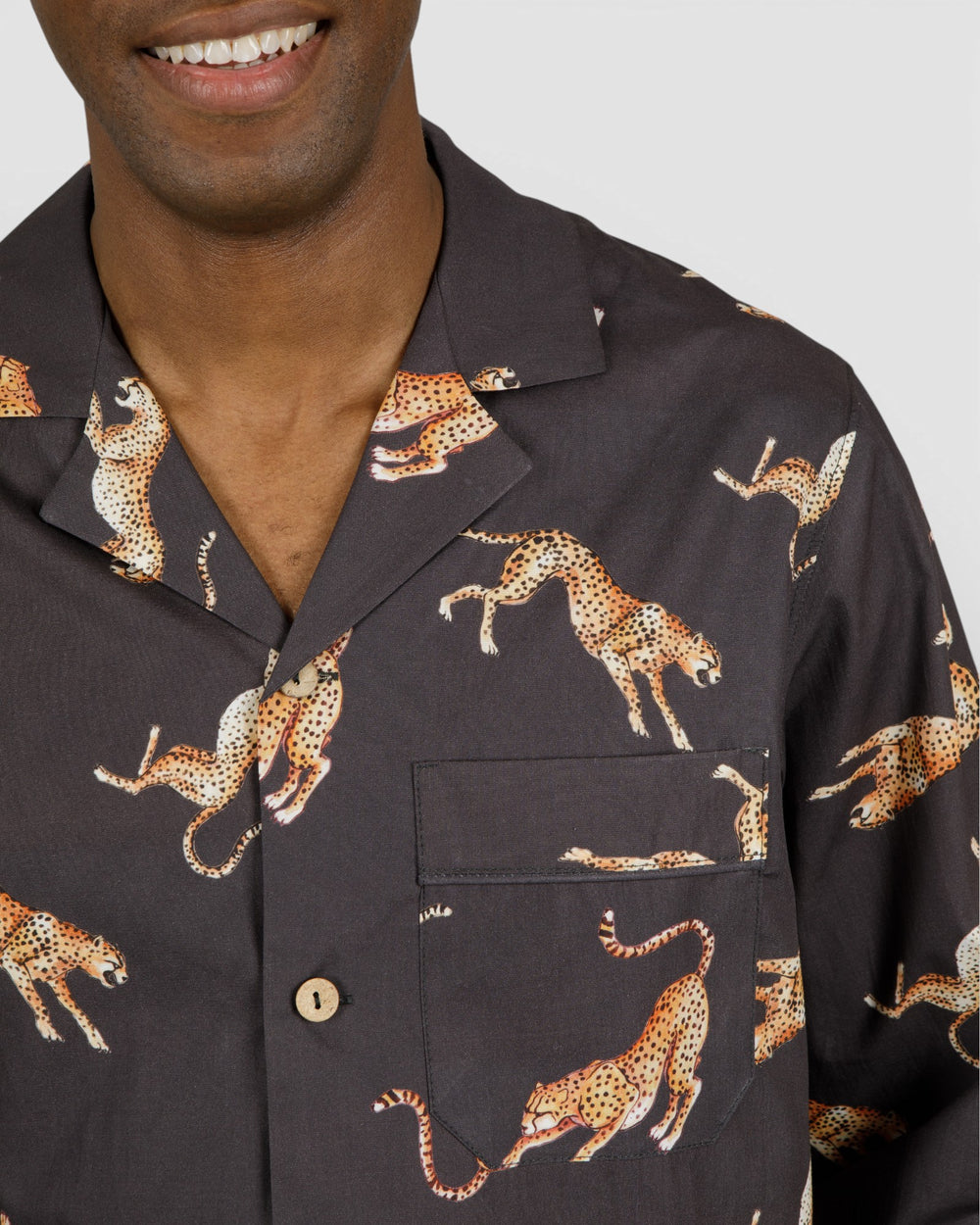 Mens charcoal pyjama with jumping cheetahs