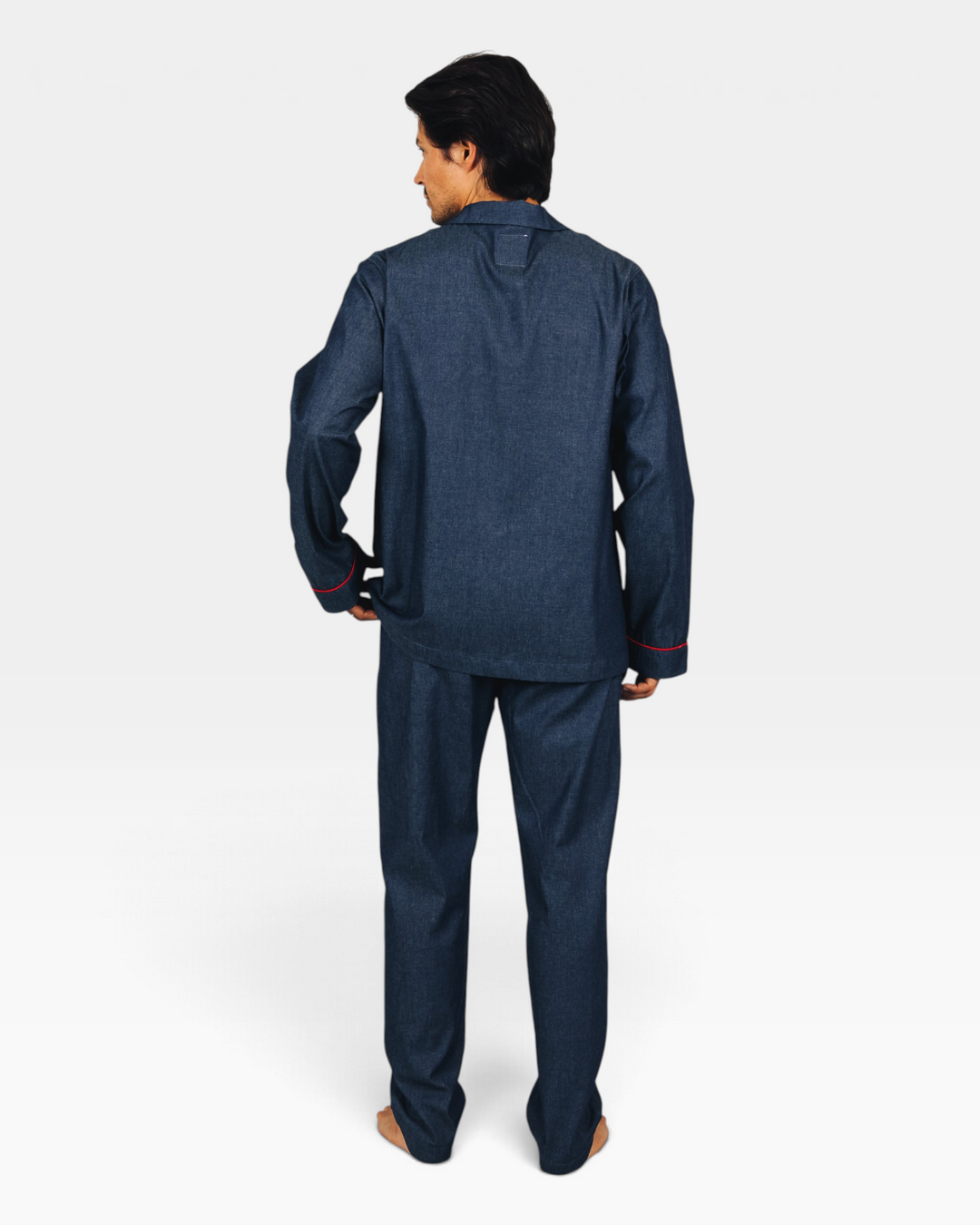 Mens dark blue denim pyjama back