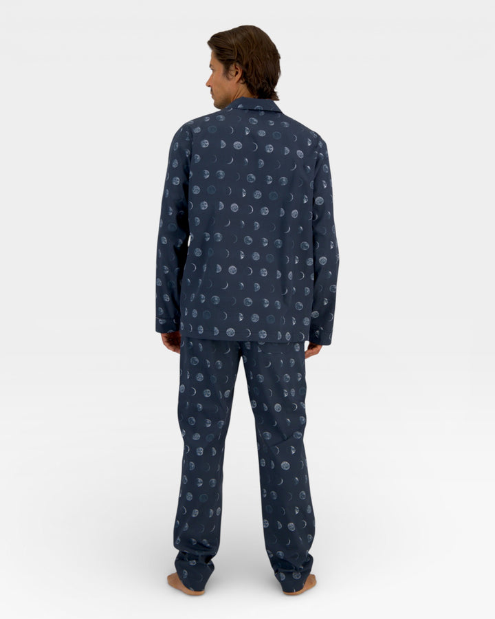 Mens deep blue pyjamas with moon phases