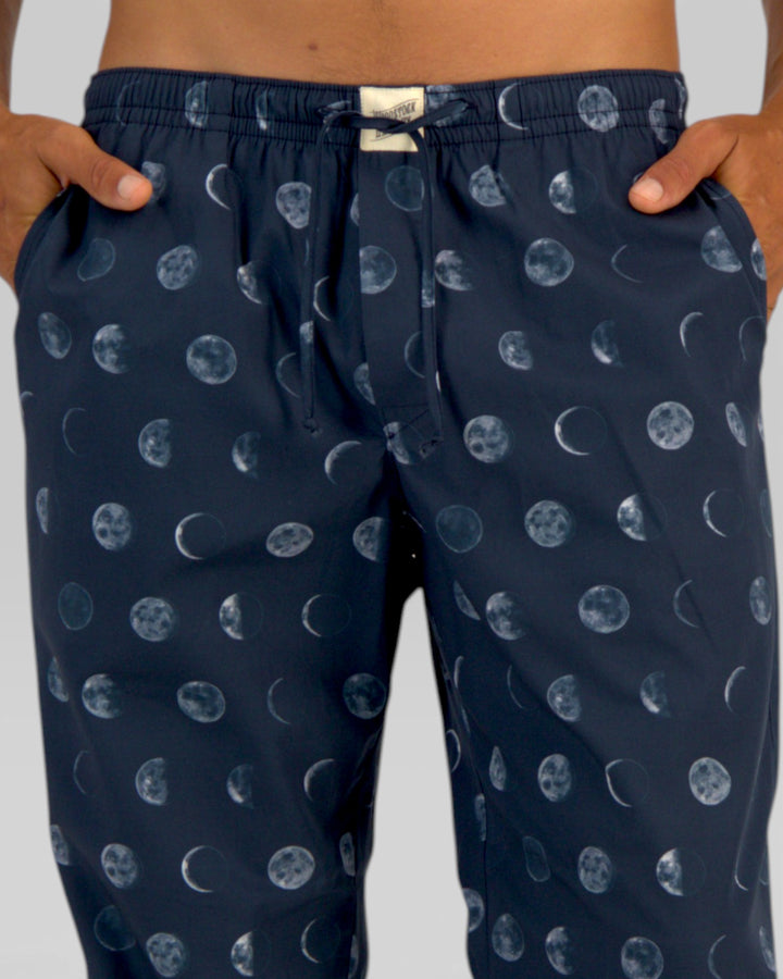 Mens deep blue pyjamas with moon phases