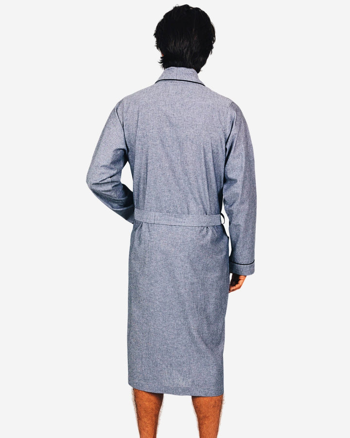 Mens black dressing gown in chambray