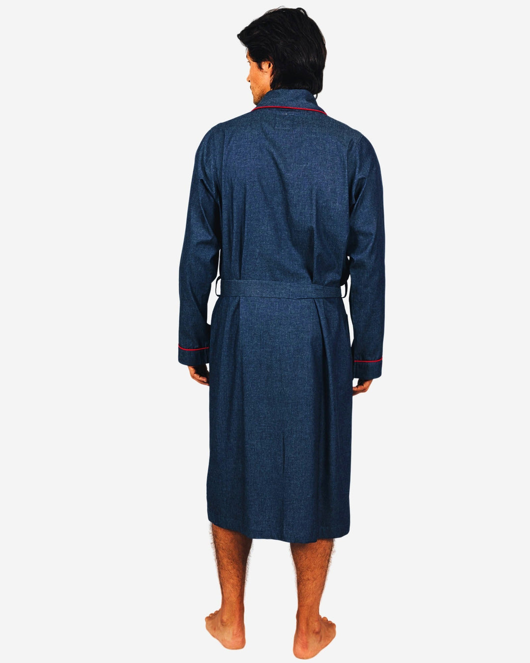 Mens dark blue dressing gown in denim
