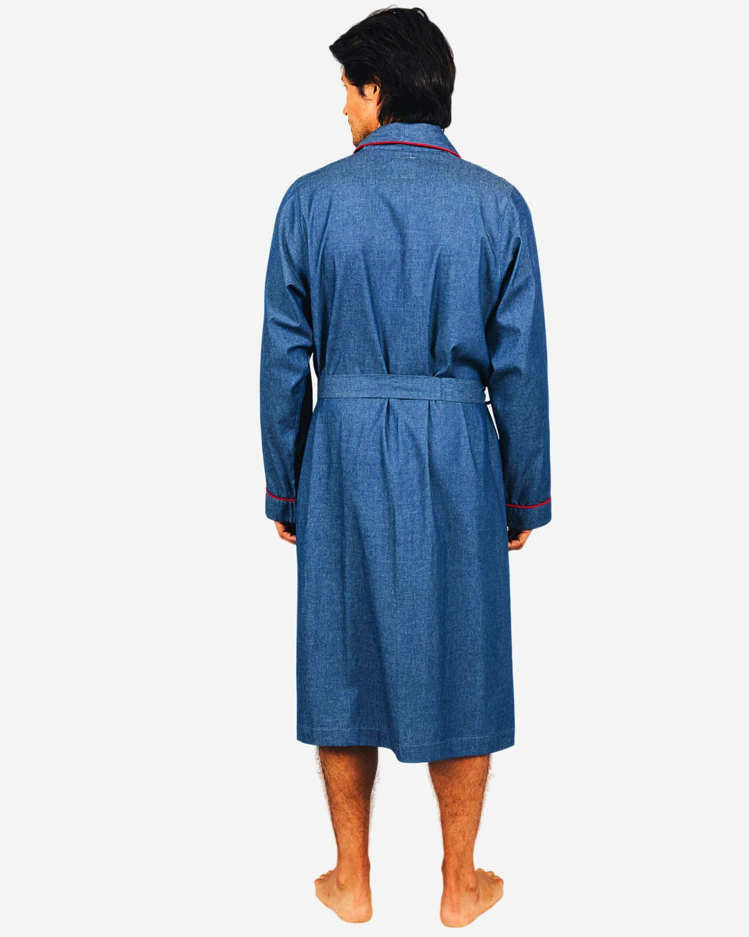 Mens mid blue dressing gown in denim