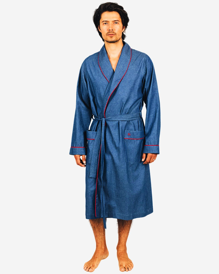 Mens mid blue dressing gown in denim