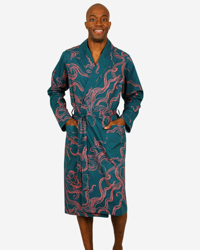 Mens green dressing gown with pink octopuses