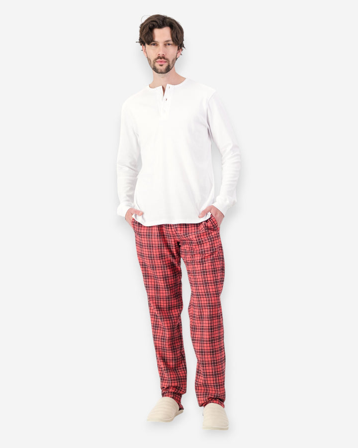 Men's Flannel Pyjama Set - Camden Red & White