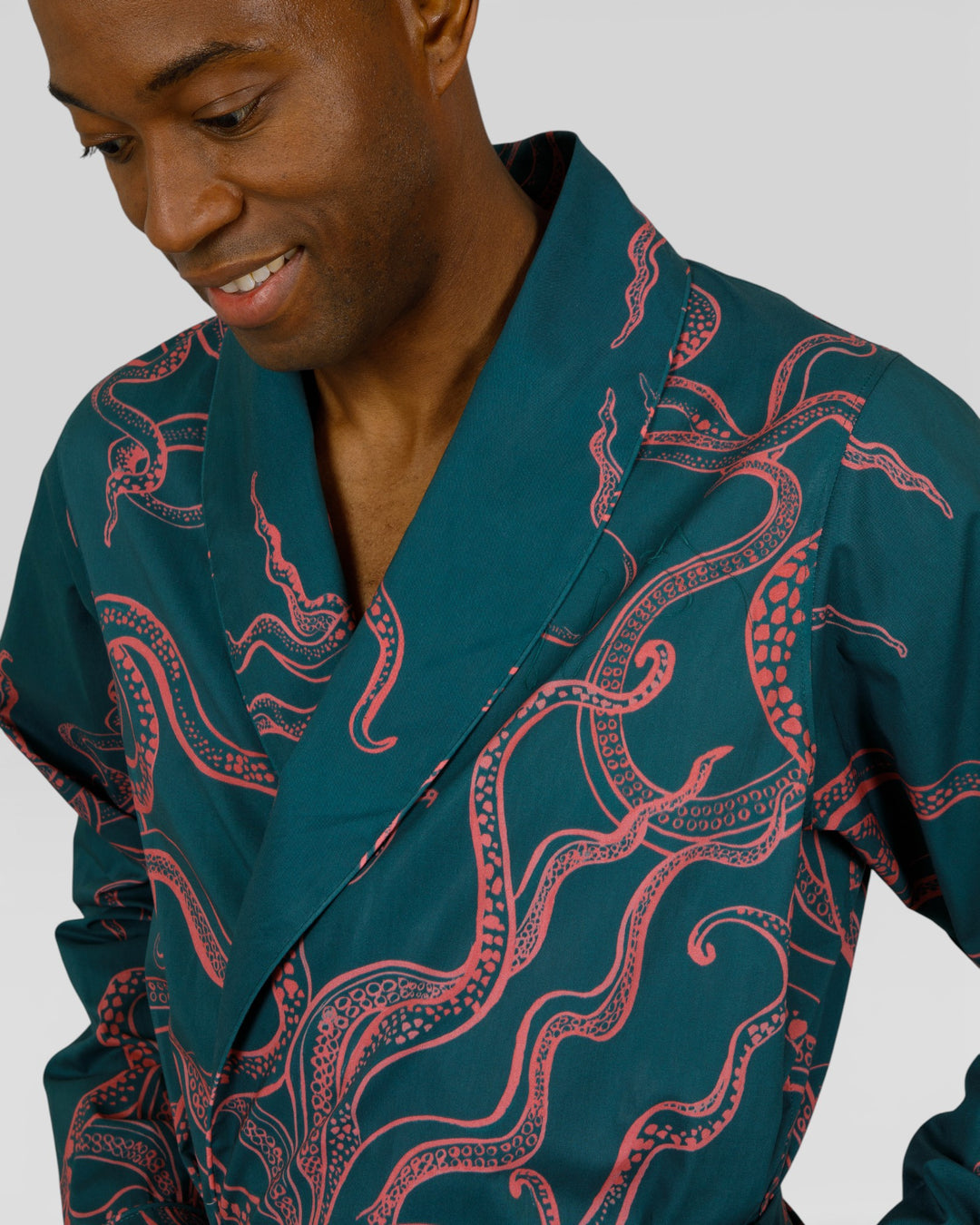Men's Green Dressing Gown - Octopus Pink | Woodstock Laundry AD Men's Green Dressing Gown - Octopus Pink | Woodstock Laundry AD