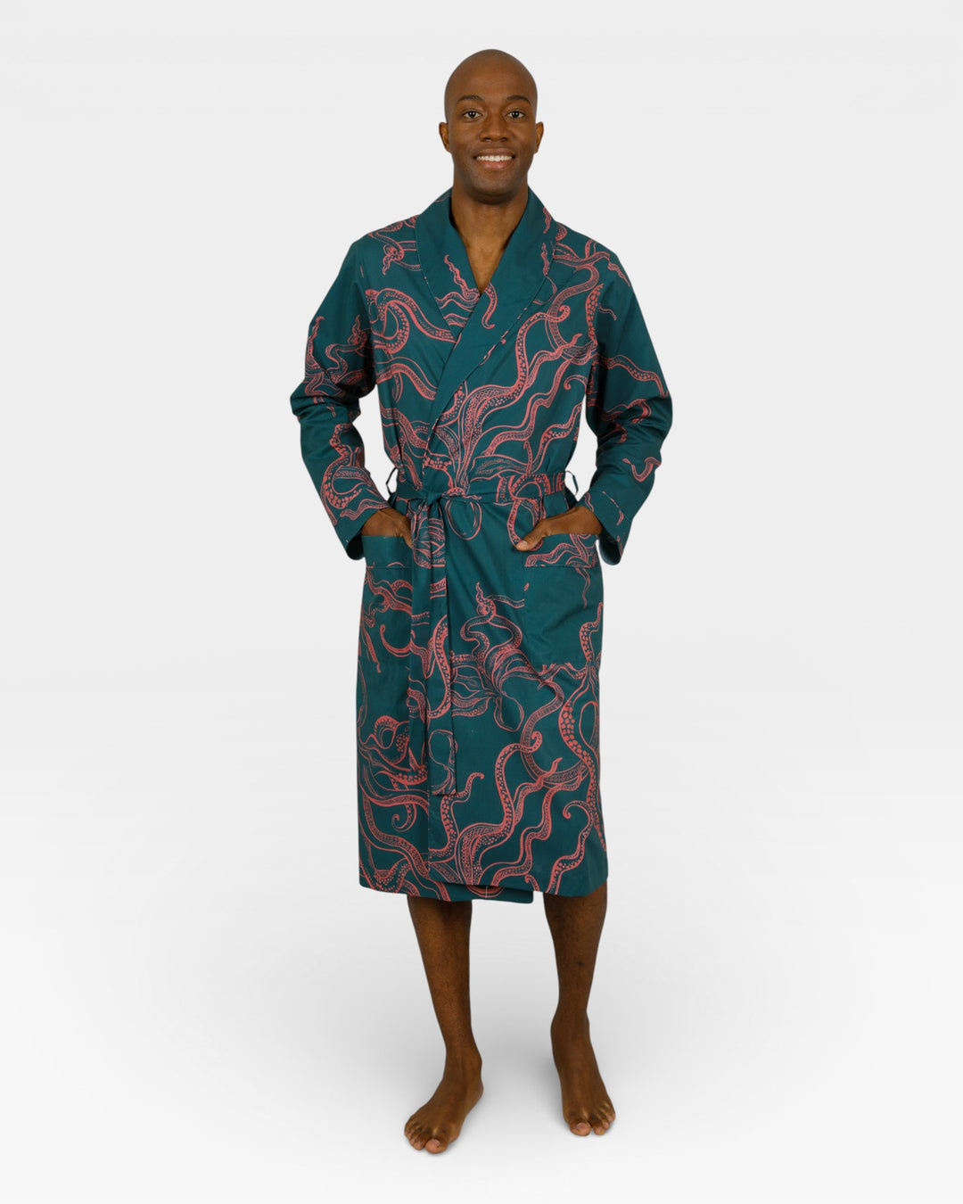 Men's Green Dressing Gown - Octopus Pink | Woodstock Laundry AD Men's Green Dressing Gown - Octopus Pink | Woodstock Laundry AD